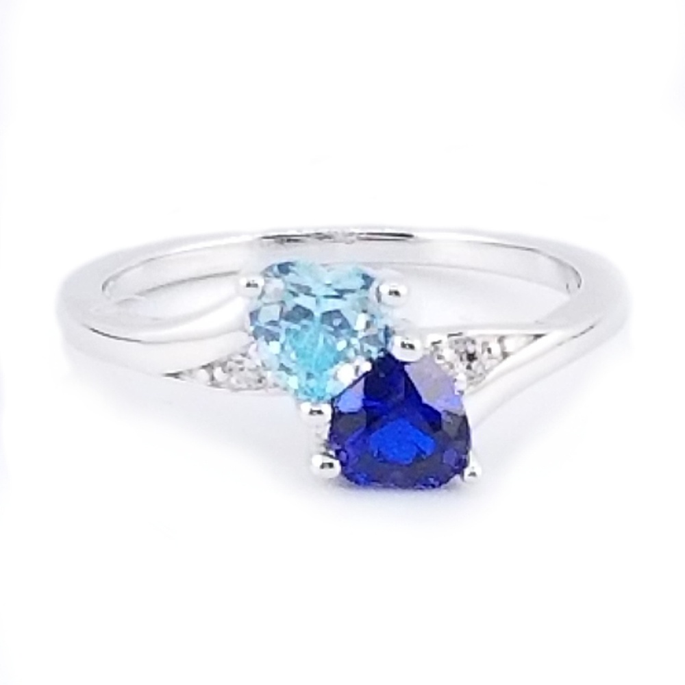 Sterling Silver Blue Sapphire & Blue Topaz Heart